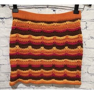 Cotton On Crochet Striped Mini Skirt Orange  Brown Yellow Fuchsia Cotton Small